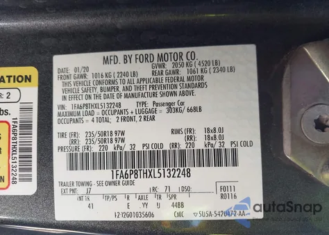 2020 Ford Mustang Ecoboost Premium Fastback из США, поврежденный, VIN 1FA6P8THXL5132248